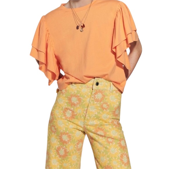 ZARA   Orange Short Sleeve Ruffled Top  Size M - Picture 10 of 15